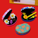 Round Jewelry Box - Check Bunny