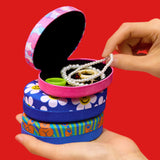 Round Jewelry Box - Check Bunny