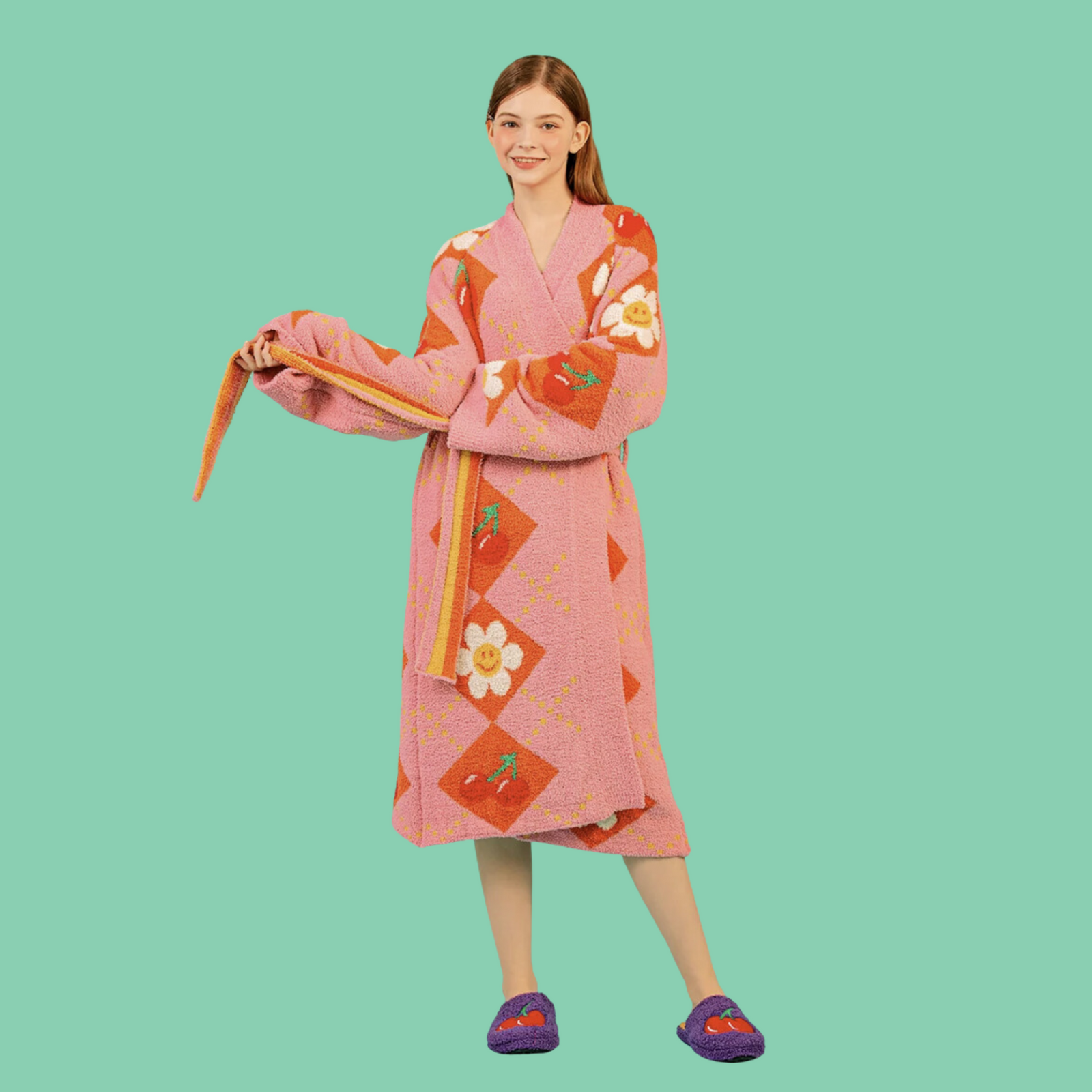 Lounge Robe - Smile Cherry Argyle – Wiggle Wiggle Indonesia