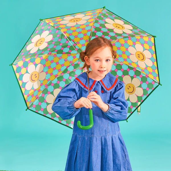 Kids Umbrella - Retro Checkered Smile