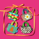 Mini Tarpaulin Bag Keyring - Hound Tooth Check