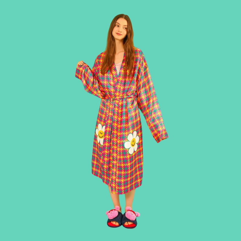Silky Robe - Hound Tooth Check