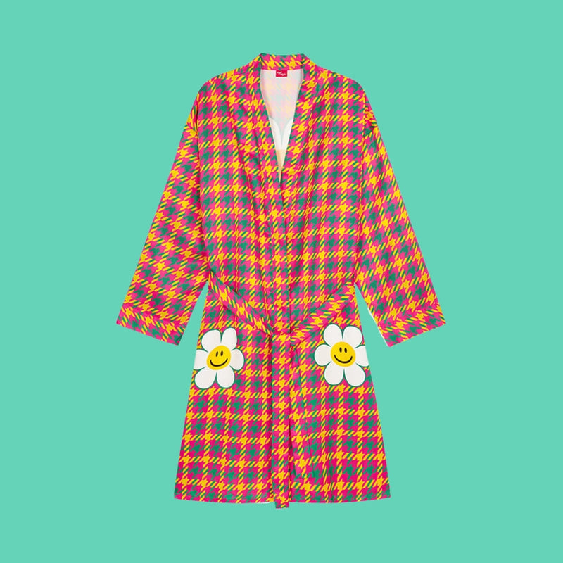 Silky Robe - Hound Tooth Check